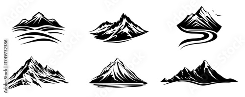 Mountain Landscape Icons Set - Adventure Hiking Travel Nature Outdoors