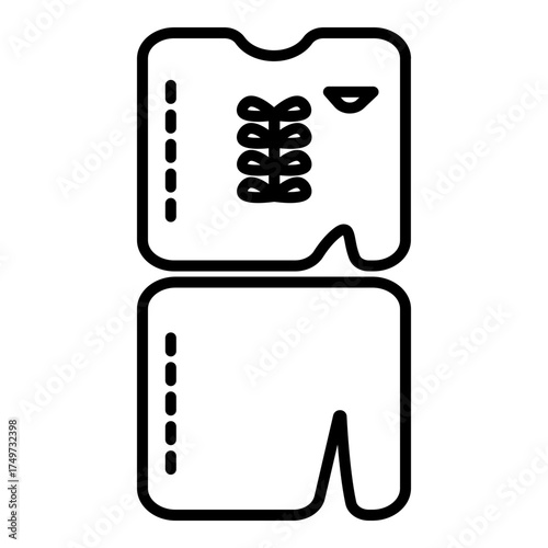 Crisp, stroke graphic representing two stacked tickets or vouchers with visible lacing detail. Outline style, appropriate for sleek user interfaces dealing with travel confirmations, ticketing, or dig