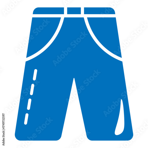 Potent, deeply-pigmented blue figure symbolizing trousers or shorts with visible pockets and waistband. Visual mark suitable for men's or uniseks clothing sections in e-commerce and digital retail env