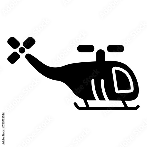 Soaring, dynamic profile view of a fully-rendered transport helicopter. Image signifies rapid transit, specialized transport, or emergency services. Robust symbol for quick logistics and high-speed tr