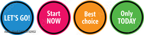 promotional sticker set with bright typography encouraging action for marketing designs and sale campaign projects