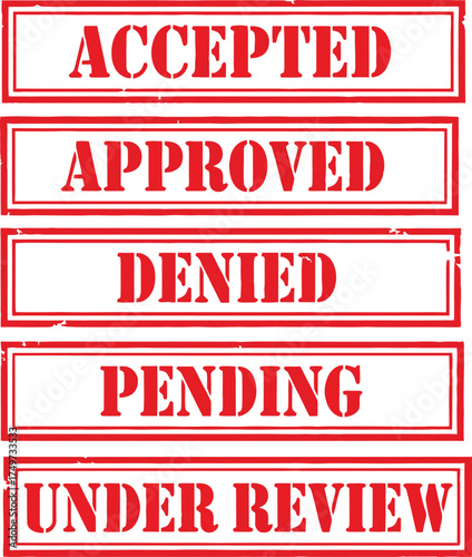 approved and rejected stamp set with accepted pending denied labels for business documents and creative design uses