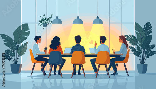 Hybrid work environment Collaborative team meeting, inclusive work culture, and modern workplace for productivity