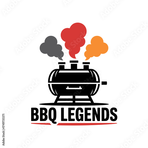 BBQ Legends Grill with Colorful Smoke Illustration for Restaurant Promotion and Cookout Events Catering Services Brand Identity