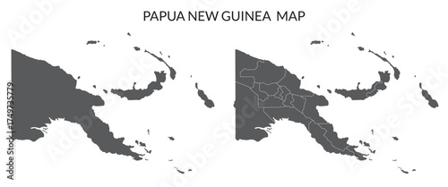 Papua New Guinea map set. Map of Papua New Guinea in set with grey color