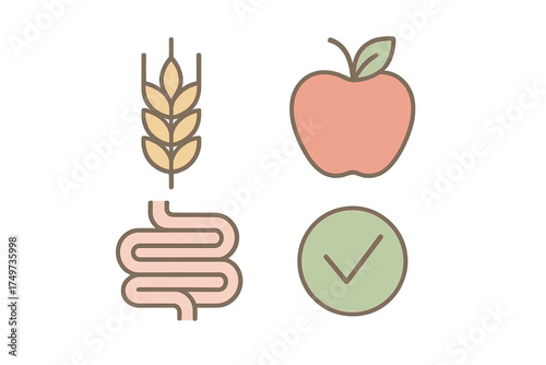 Healthy digestion and dietary fiber sources concept icons