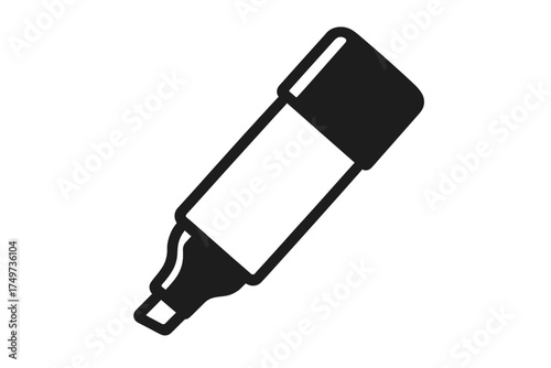 Black and white icon of a highlighter marker with cap attached