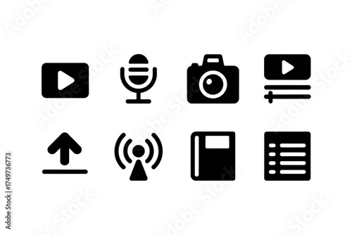 Set of Media and Communication Icons for Websites and Applications in Flat Design Style