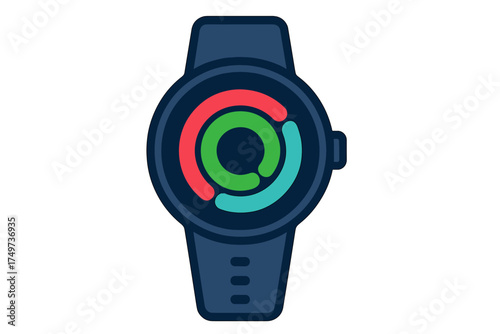 Smartwatch display showing colorful activity tracking rings icon