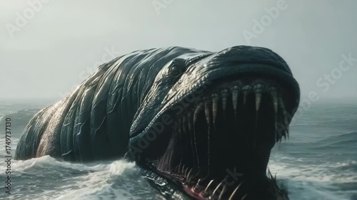 Sea monster in the dark depths of the ocean