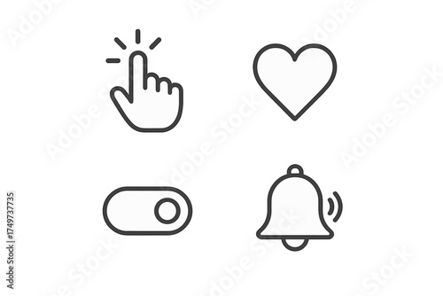 Outline icons for user interface interaction on web and mobile platforms