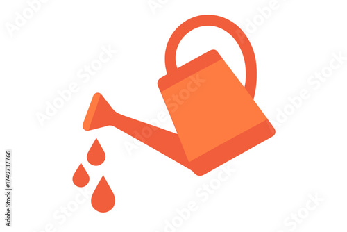 Orange watering can icon pouring water droplets