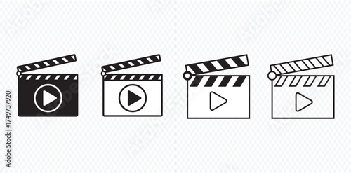 Clapper vector board icon set. Open and closed movie clapper film clap board. Vector illustration on transparent background