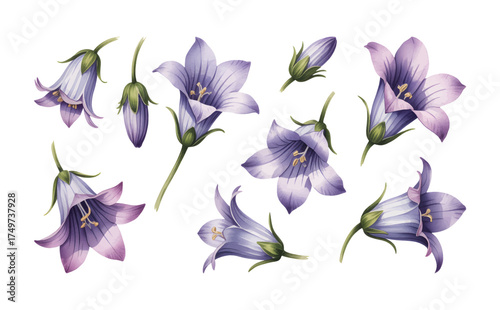 Watercolor bluebell flower set. Hand drawn elements for spring and summer floral designs