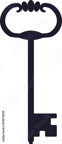 Vintage skeleton key silhouette unlocking access and security concept