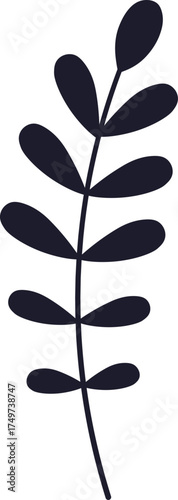 Plant stem silhouette with simple botanical leaf design