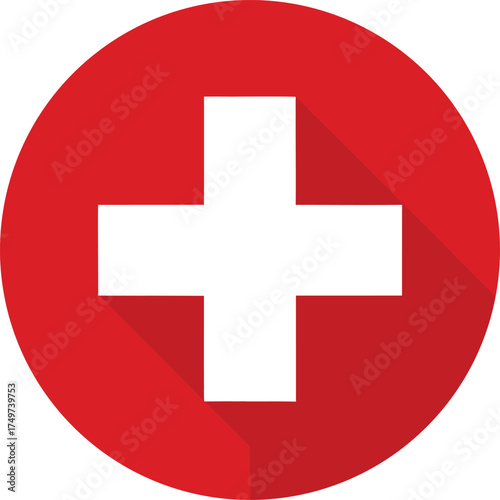 circular flag of switzerland icon with red background and white cross