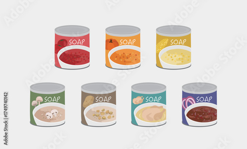 Instant Soup and Canned Ready Meals Illustration Set