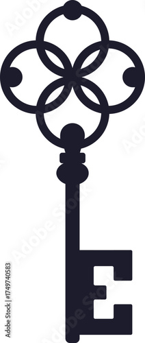 Vintage old skeleton key quatrefoil handle unlocking security