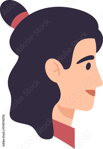 Woman profile avatar smiling with dark hair bun