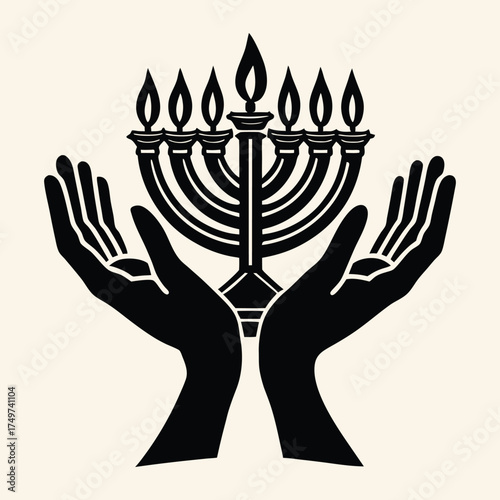 Print Hands holding a menorah symbolizing jewish faith and hope