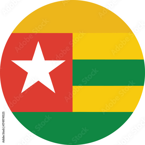 circular flag of togo icon with yellow green stripes and white star symbol