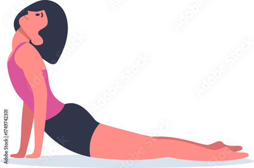 Woman practicing yoga asana upward facing dog pose