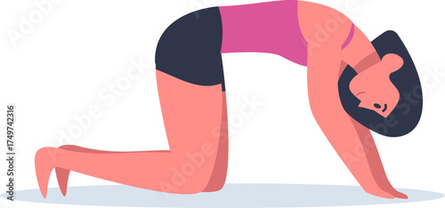 Woman practicing cat pose yoga stretching exercise