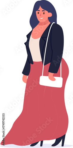 Stylish woman wearing long skirt and jacket