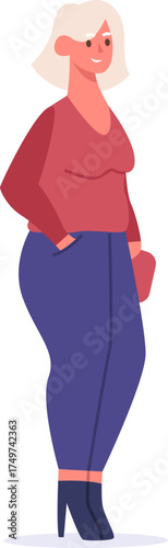 Senior woman smiling standing full body character vector