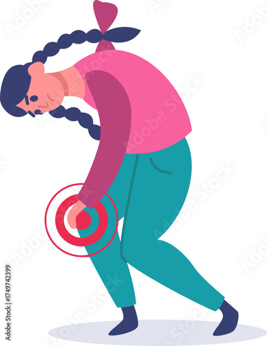 Woman having knee pain, suffering from joint injury