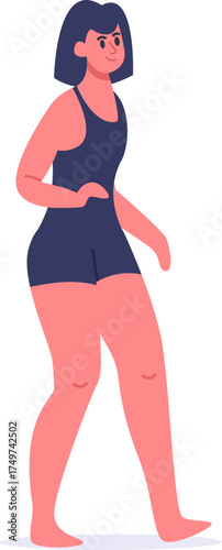 Woman walking in swimsuit for summer leisure activity