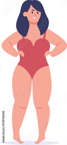 Plus size woman standing confident in swimsuit