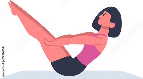 Woman balancing on mat doing boat yoga pose
