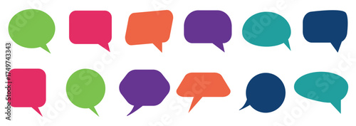 Set of speech bubbles. Collection of colorful speech balloon, chat bubble, communication concept, speak bubble text, dialog boxes, flat message on white background. 