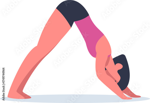 Woman practicing downward facing dog yoga pose stretching