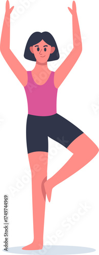 Woman balancing in tree yoga pose illustration