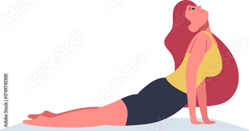 Woman practicing cobra pose yoga stretching exercise