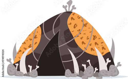 Primitive prehistoric hut made from animal skin and bones