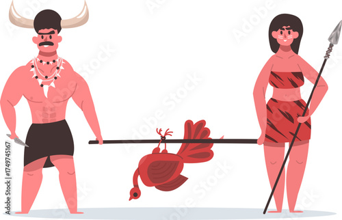 Tribal couple returning from a successful hunting expedition