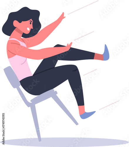 Woman falling off unstable chair losing balance