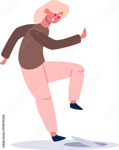 Woman stepping into open manhole cover accident