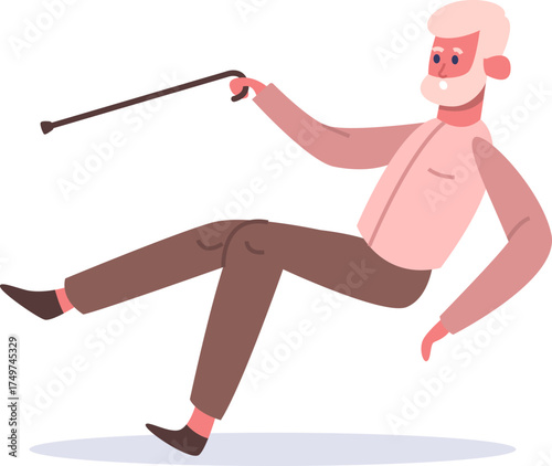 Elderly man falling down having an accident while walking