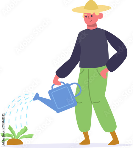 Gardener watering plant, growing food, agriculture, farming hobby