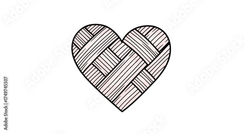 A simple sketched heart shape formed from interwoven light-colored bands on a white background.