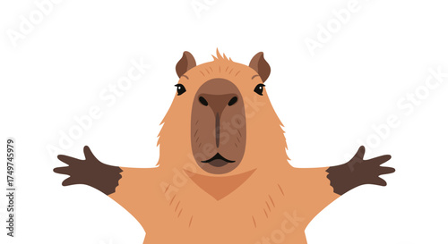 A cute capybara with open arms ready for a hug.