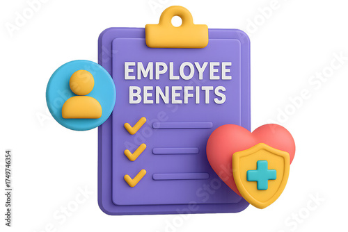 Employee benefits in clipboard concept. Illustrated by 3D art.