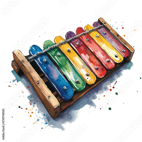 Xylophone, watercolor vector, isolated on a white background.
