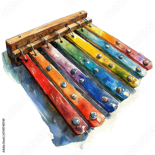 Xylophone, watercolor clipart vector, isolated on a white background.