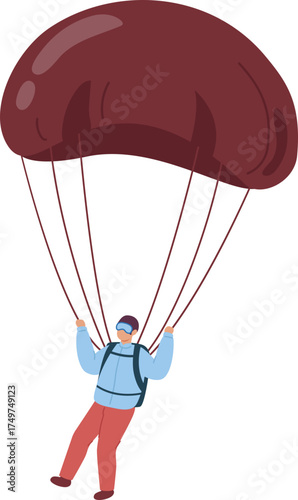Skydiver paragliding in a harness during extreme sport adventure